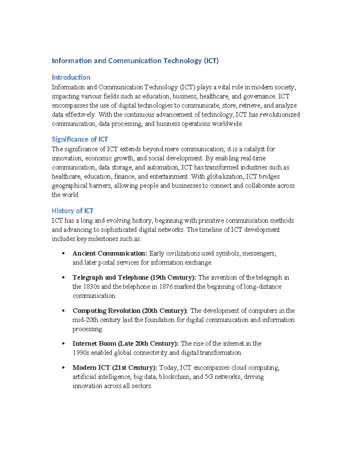 ICT Project new - information technology notes - Information and ...