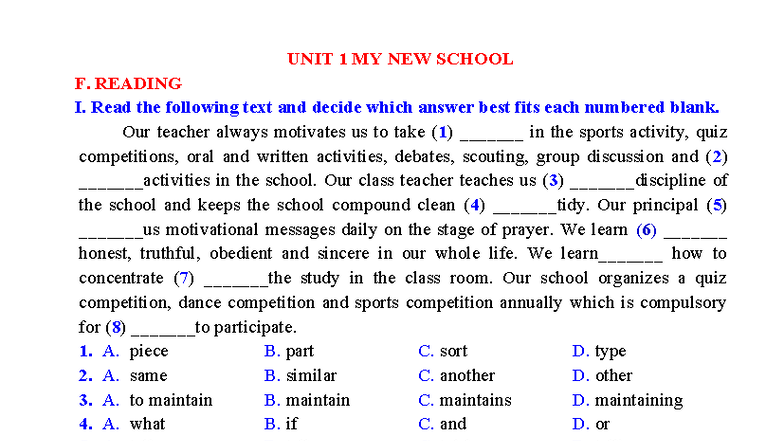 Reading Comprehension Exercises for Units 1-6 - Studocu