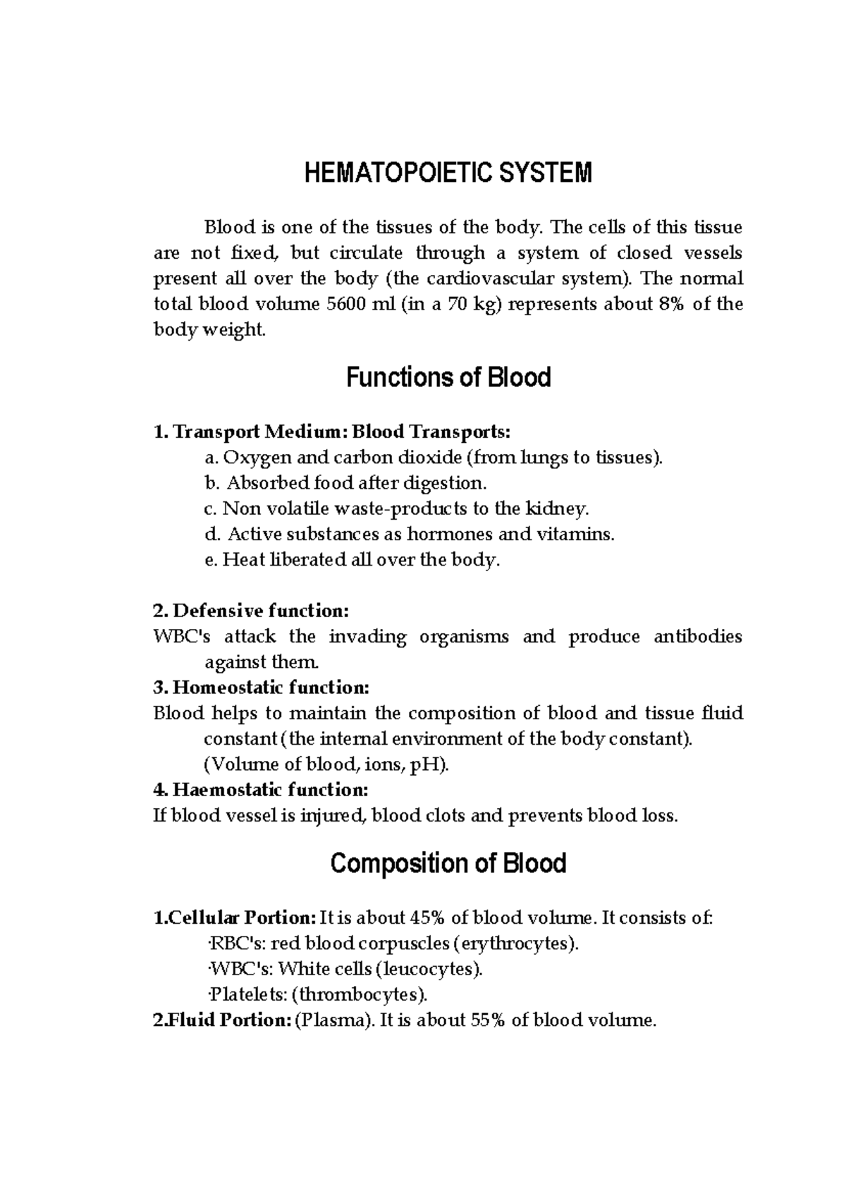 Hematology - Overview of the Hematopoietic System and Blood Functions ...