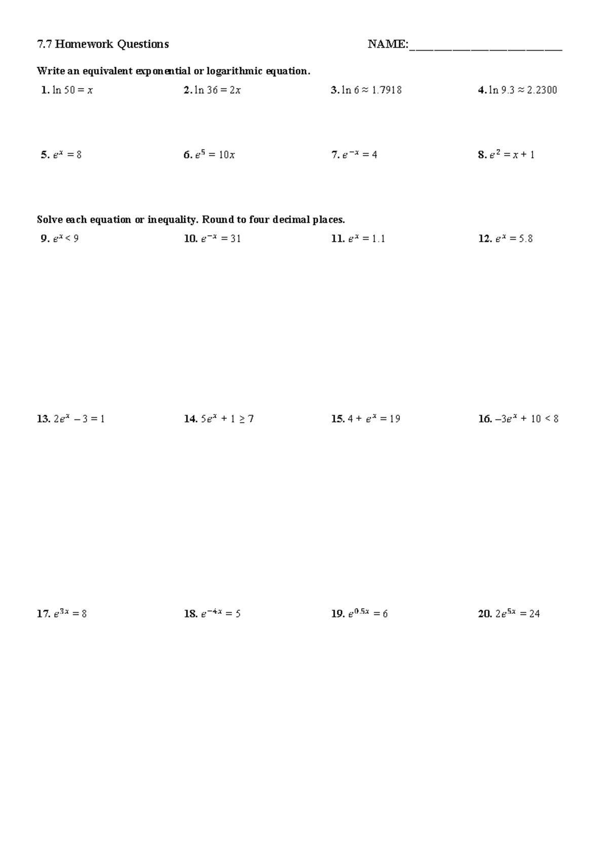 7.7 Homework - Exponential & Logarithmic Equations - Studocu