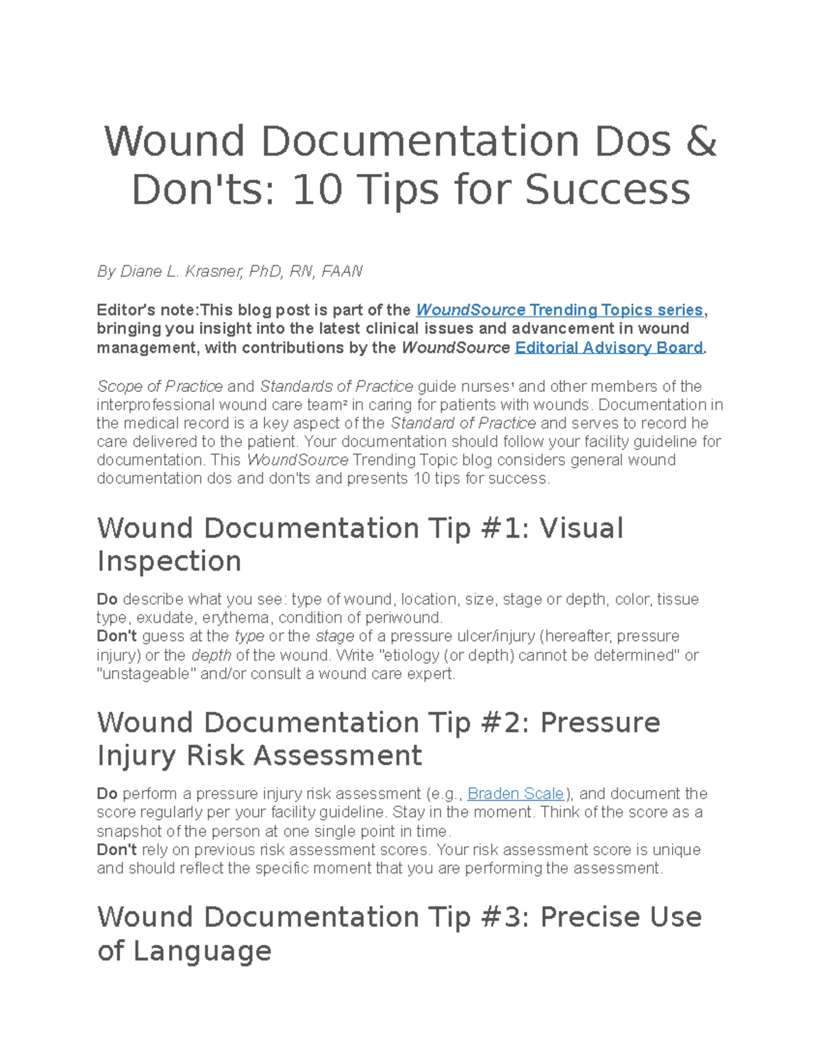 Wound Documentation Dos - Krasner, PhD, RN, FAAN Editor's note:This ...