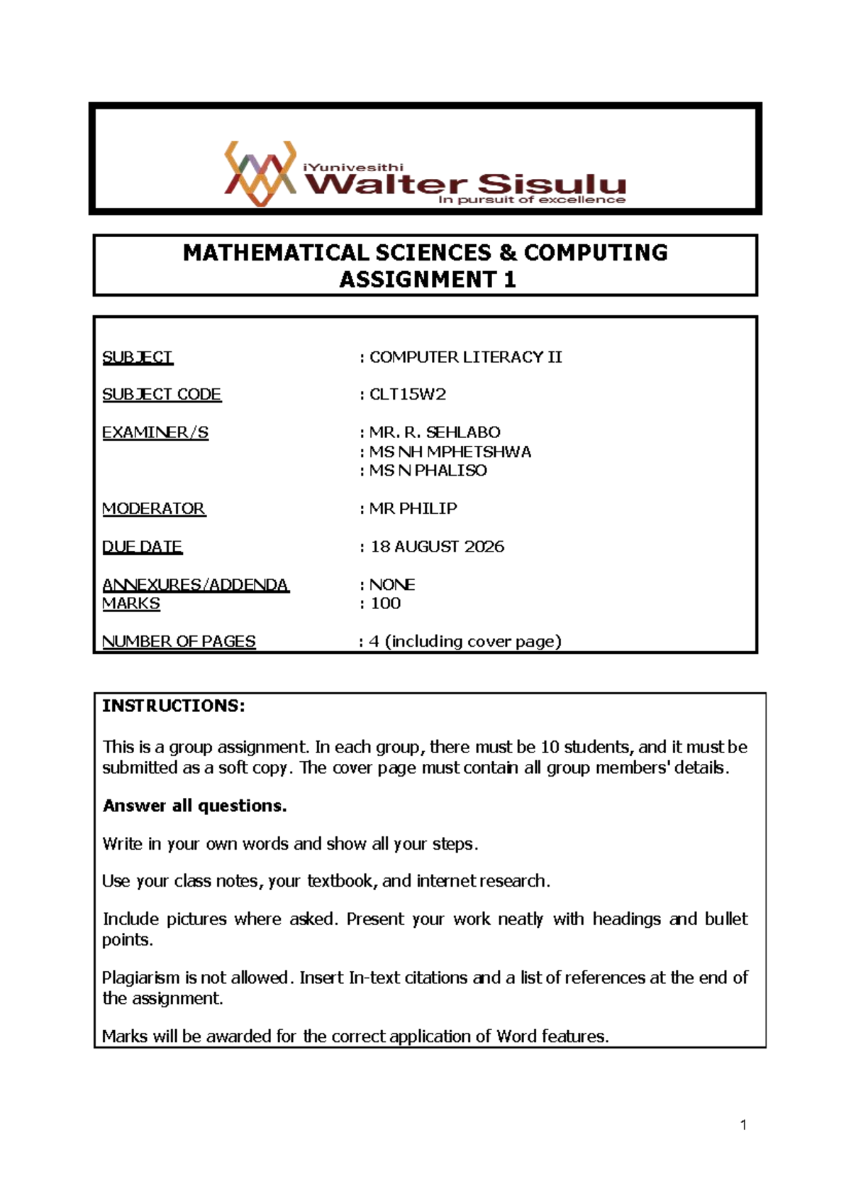 CLT15W2 Assignment 1 - Microsoft Word 365 Applications & Practical ...