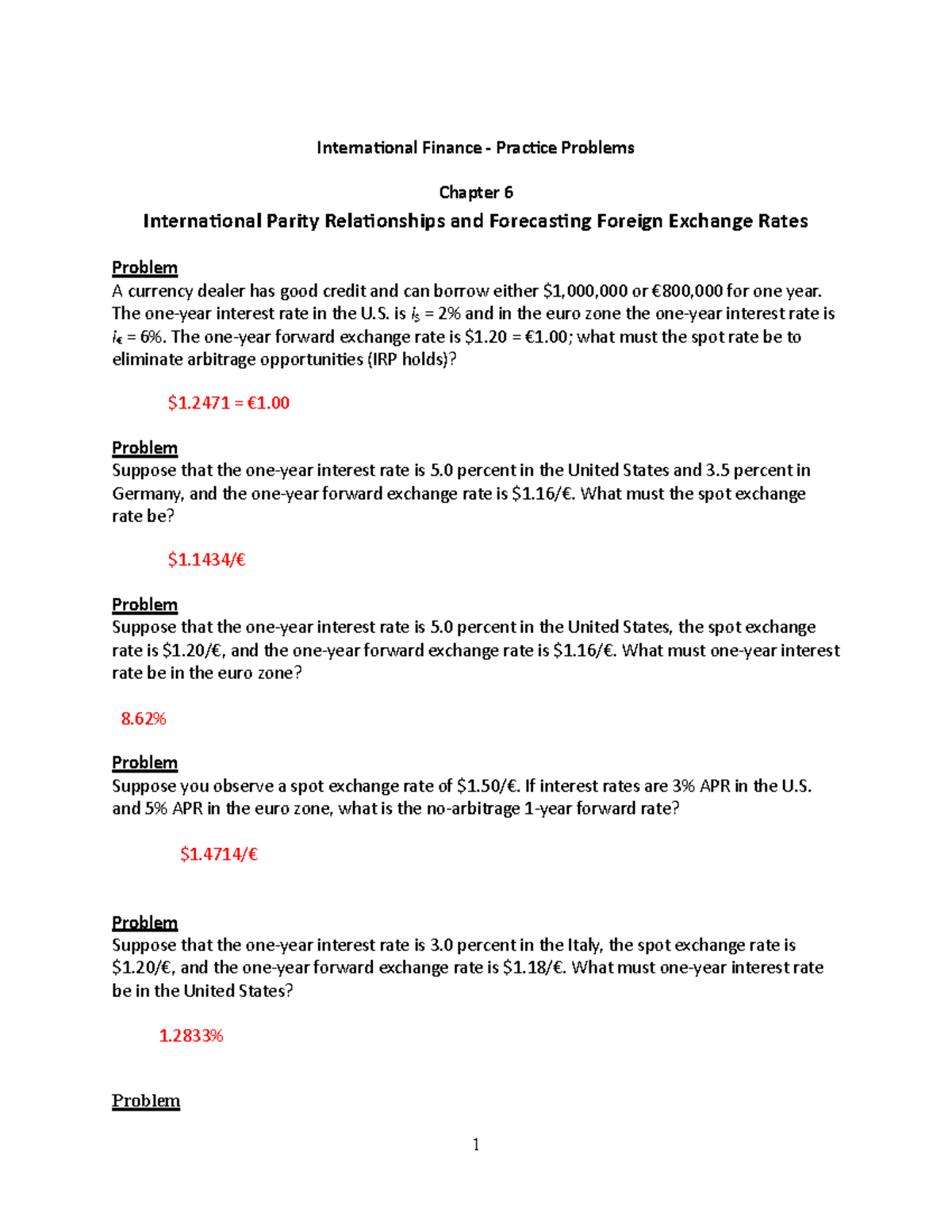 Ch. 6 - International Finance Practice Problems and Solutions - Studocu