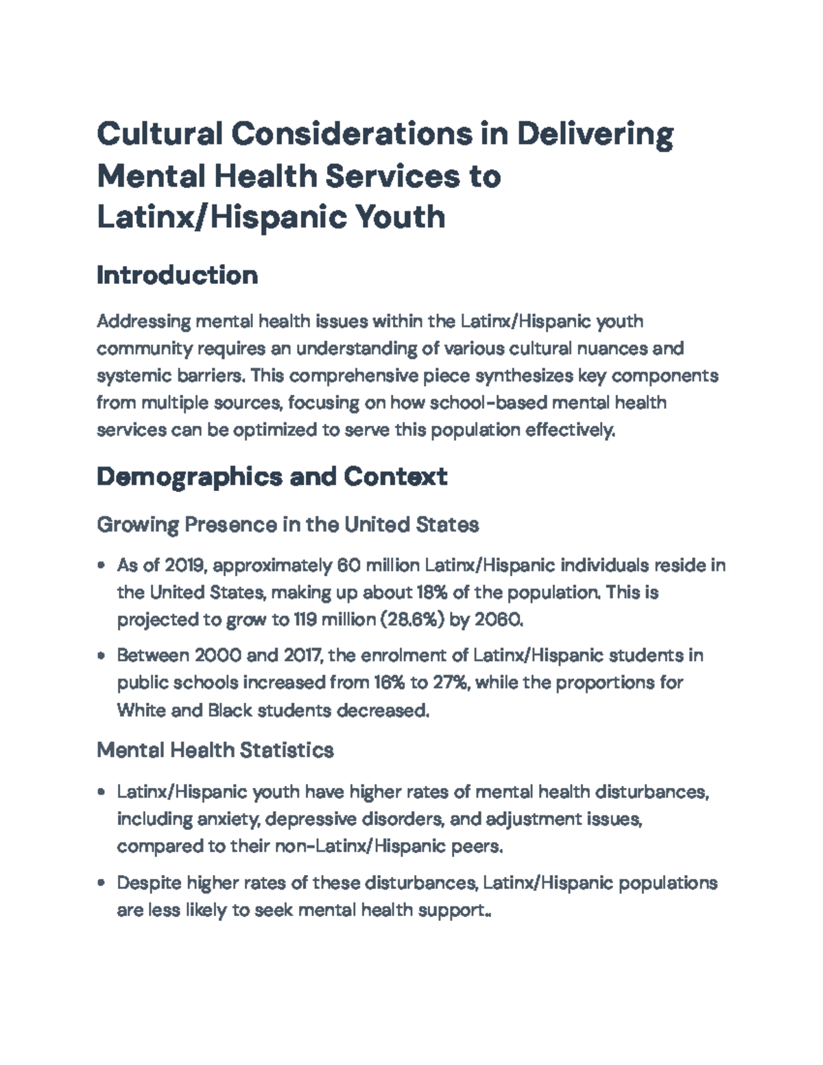 Cultural Considerations in Mental Health for Latinx Youth: Best ...
