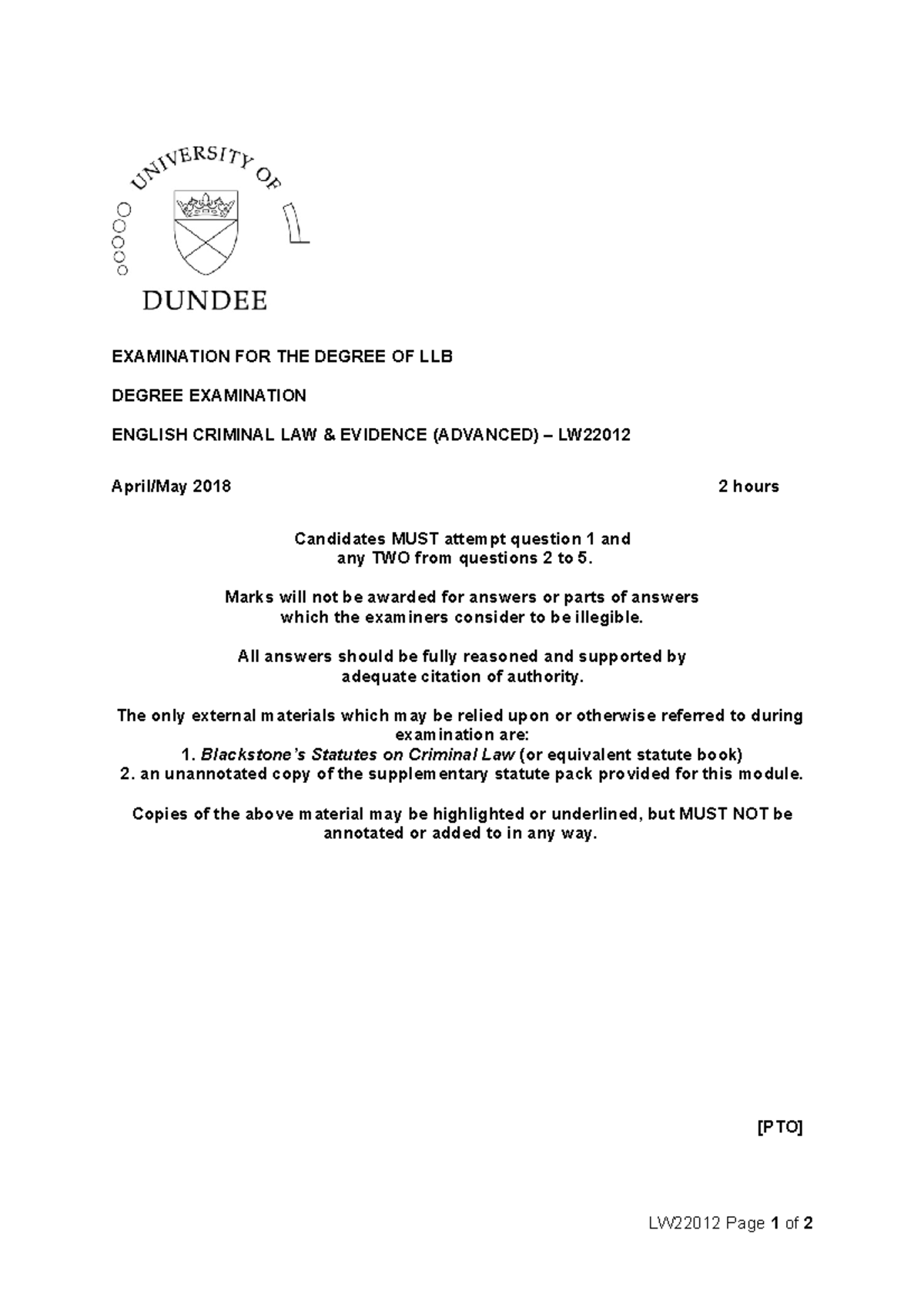 Exam final 4 May 2018, questions - EXAMINATION FOR THE DEGREE OF LLB ...