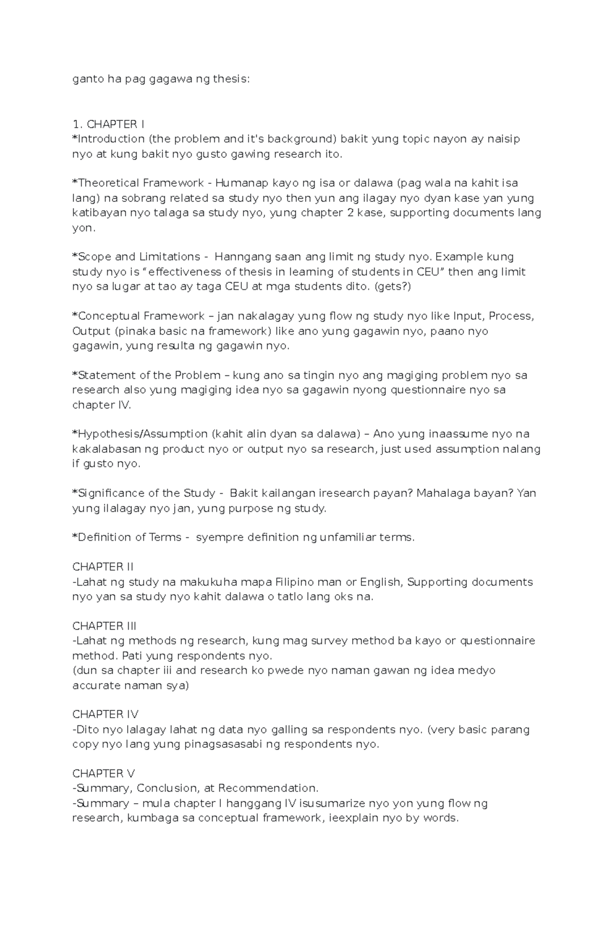 Guidelines for Writing Chapters 1 to 5 of Your Thesis - Studocu