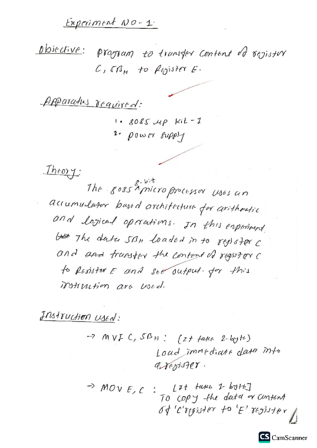 Microprocessor 8085 Lab: Register Transfer Experiment (CS) - Studocu