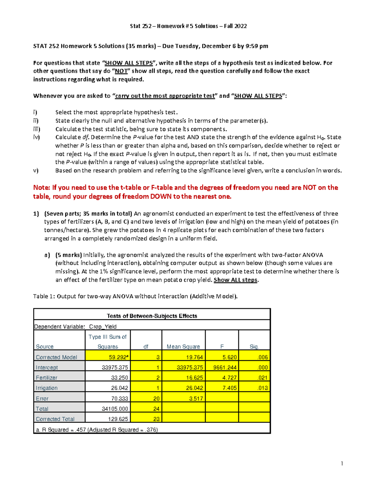 STAT 252 2022 Fall HW5 Solutions - STAT 252 Homework 5 Solutions (35 ...