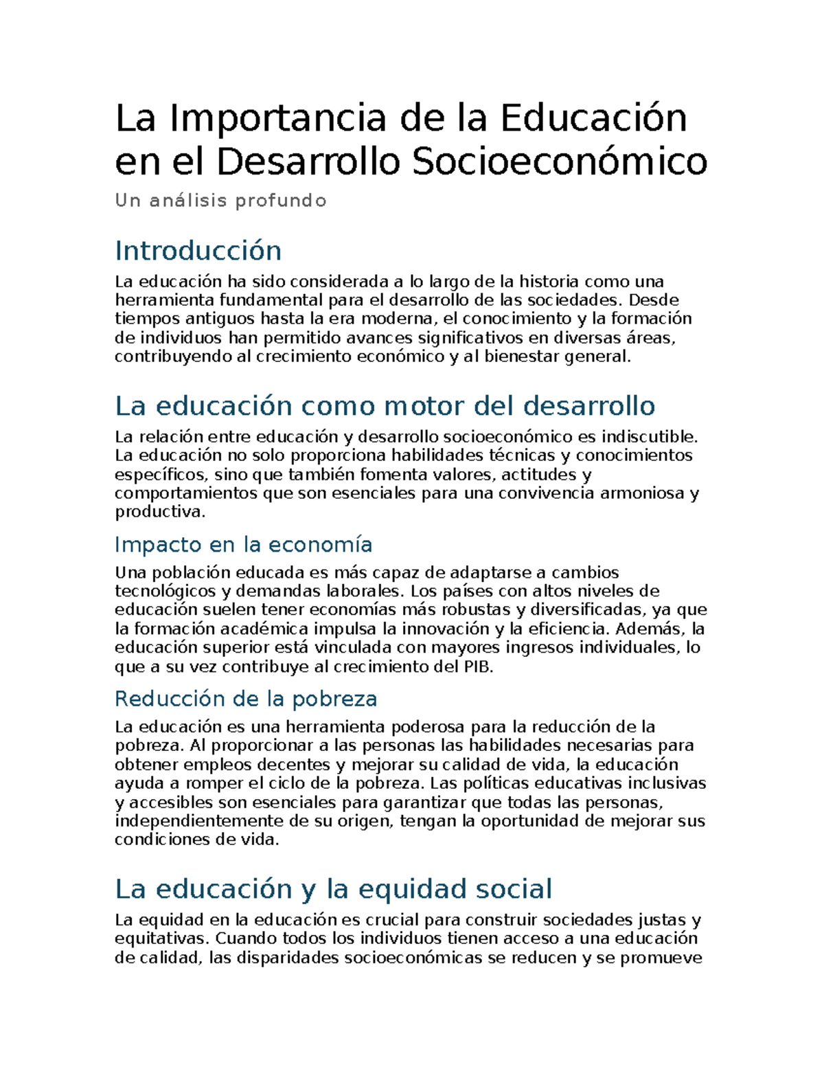 La Importancia de la Educación en el Desarrollo Socioeconómico ...