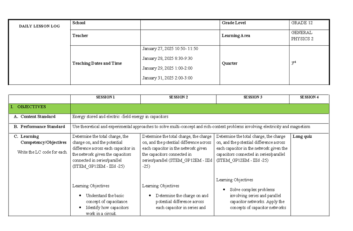 Studoco Genphy 2 JAN 27-31 DLL - DAILY LESSON LOG School Grade Level ...
