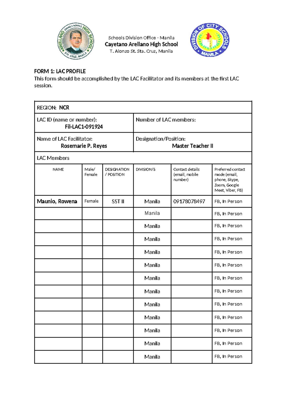 LAC Forms and Reports Compilation - Cayetano Arellano High School - Studocu