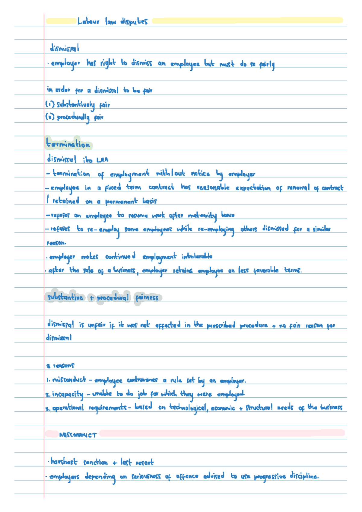 Labour Law Disputes: Fair Dismissal & Employee Rights Notes - Studocu