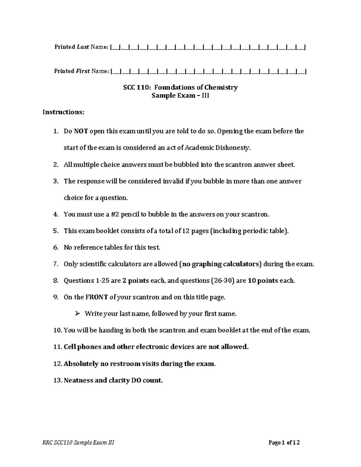 RRC SCC110 Sample Exam III - Studocu