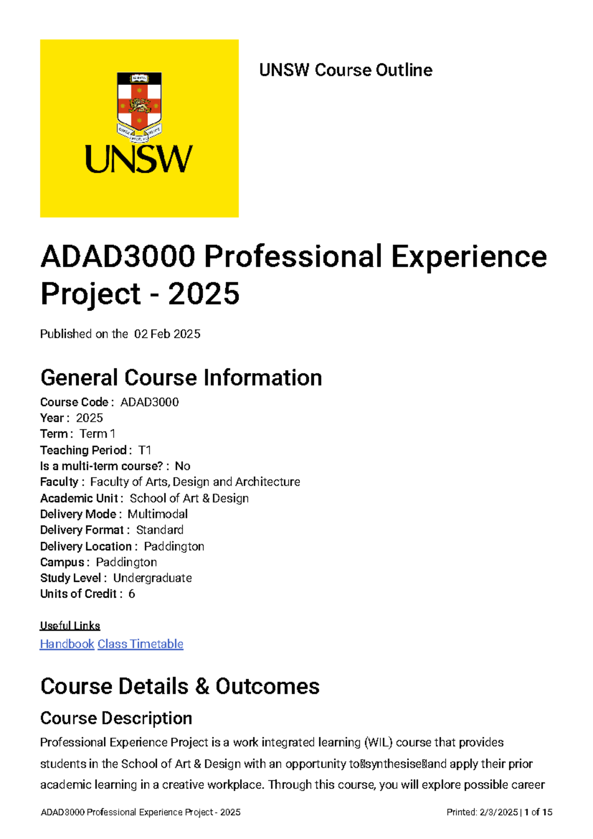 Professional Experience Project CO ADAD3000 2025 Term 1 Overview - Studocu