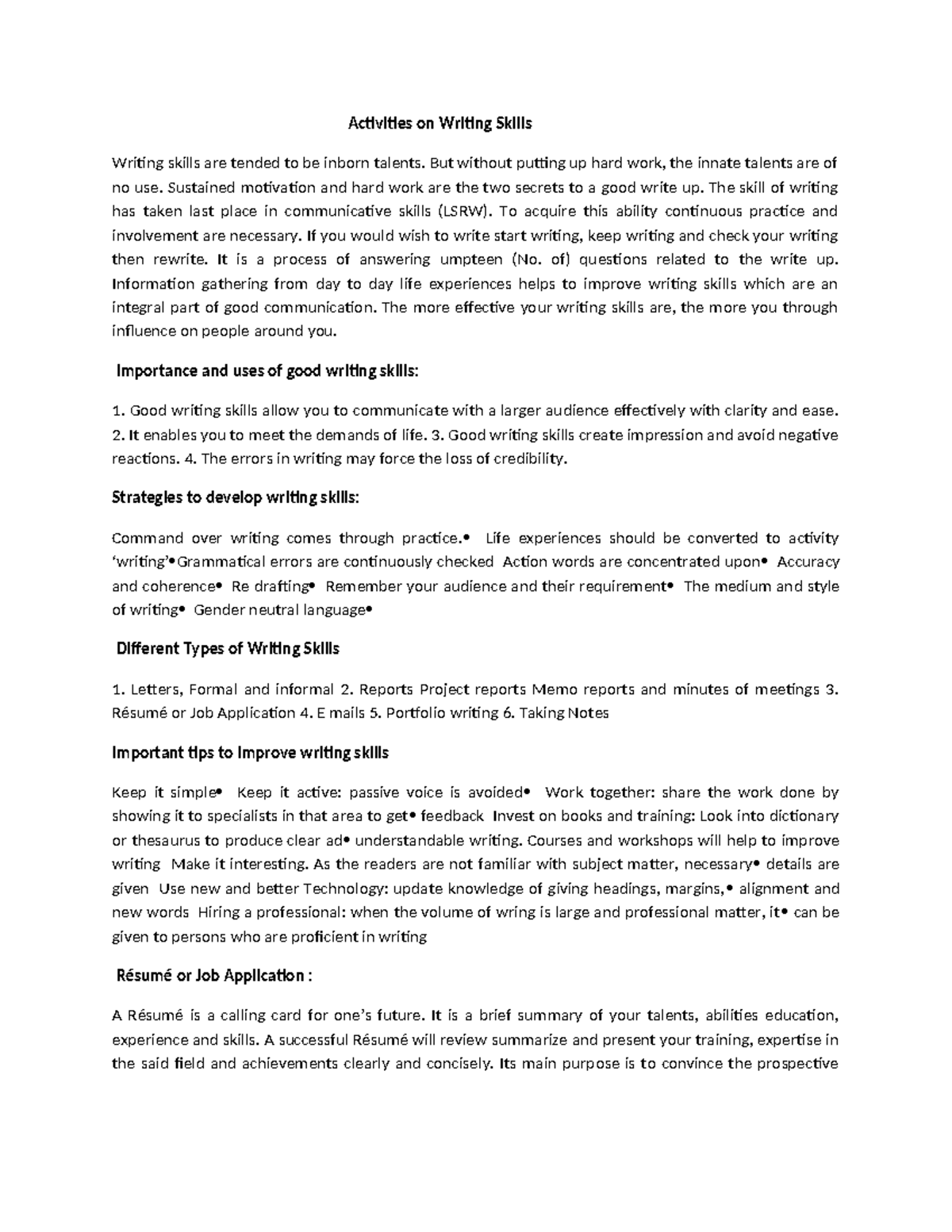 Writing Skills Development Activities: Strategies and Tips - Studocu