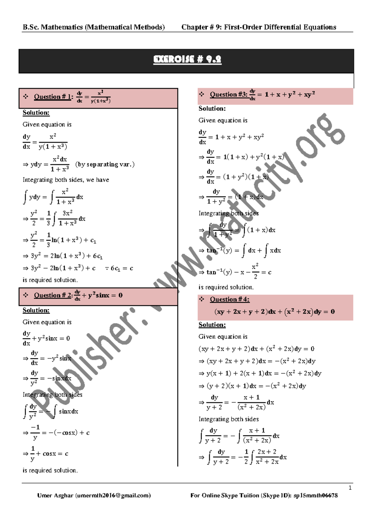 Exercise 9.2 Solutions: Mathematical Methods by S.M. Yusuf et al. - Studocu