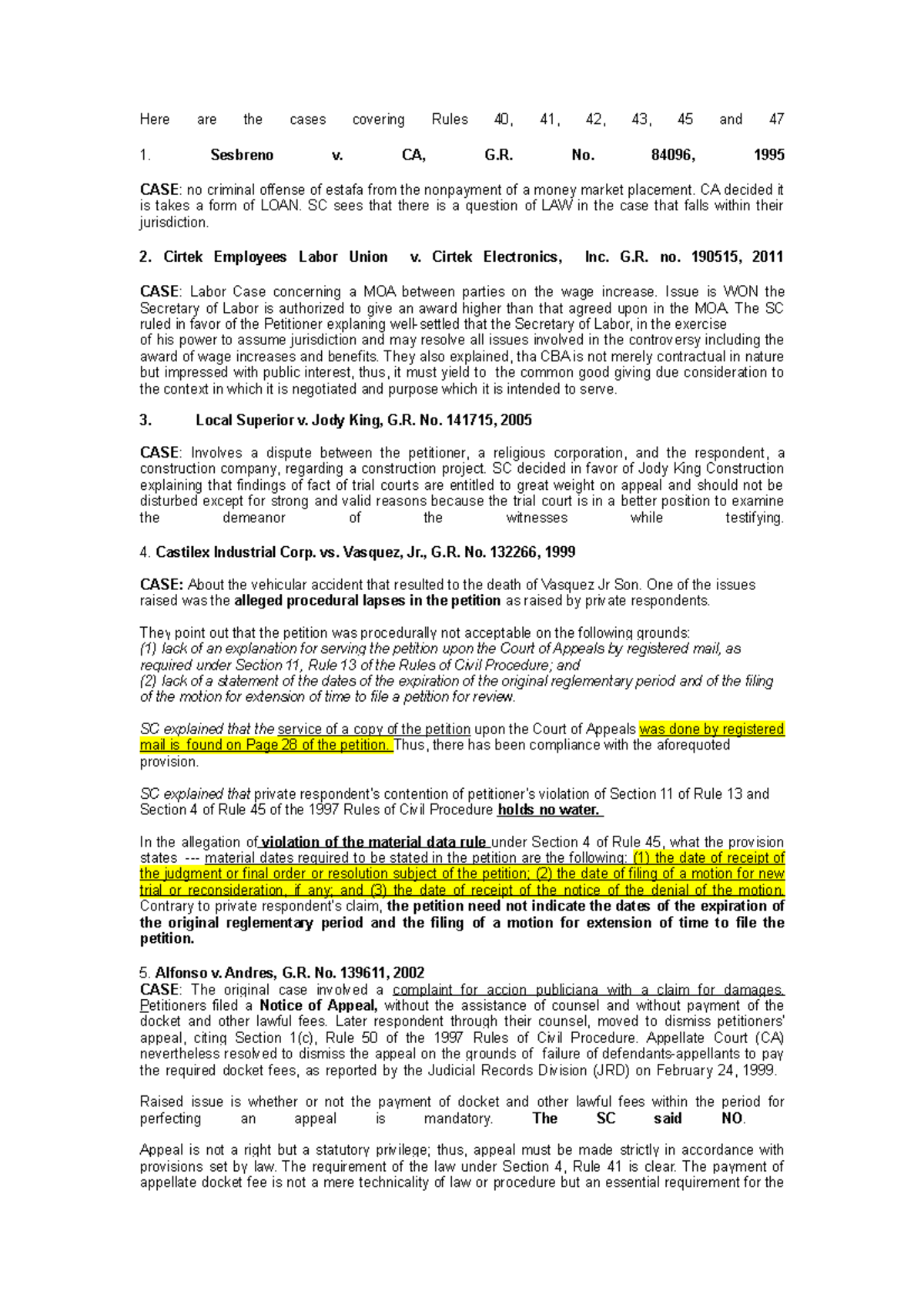 Civil Procedure II: Key Cases on Rules 40-47 Analysis - Studocu