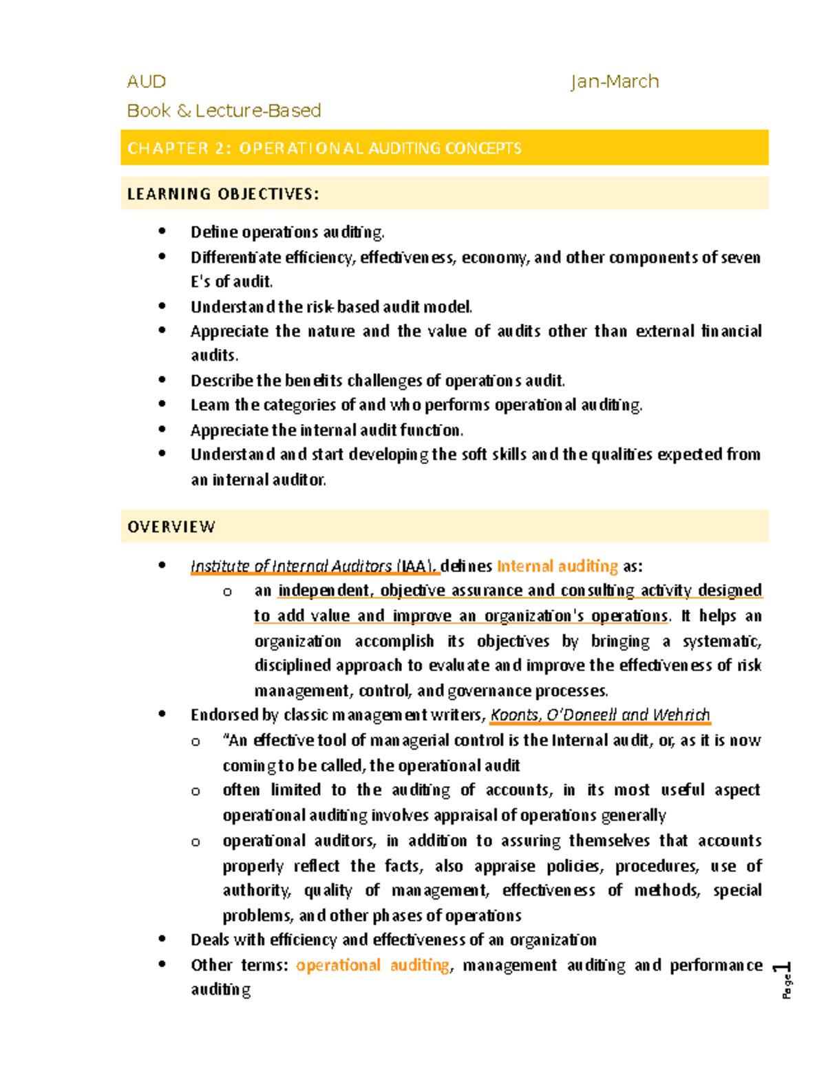 Chapter 2 - Key Insights on Operational Auditing Concepts - Studocu