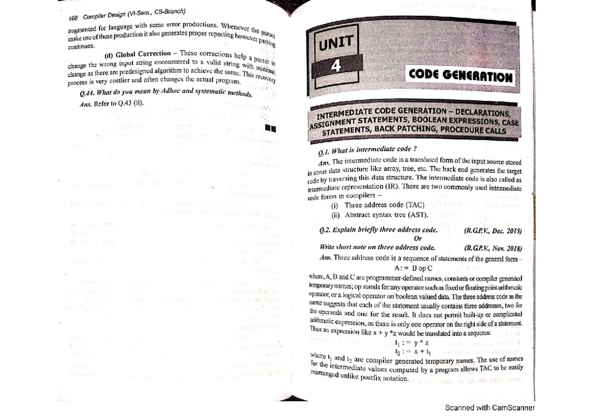 Compiler Design BECLAR: Intermediate Code and Three Address Code ...