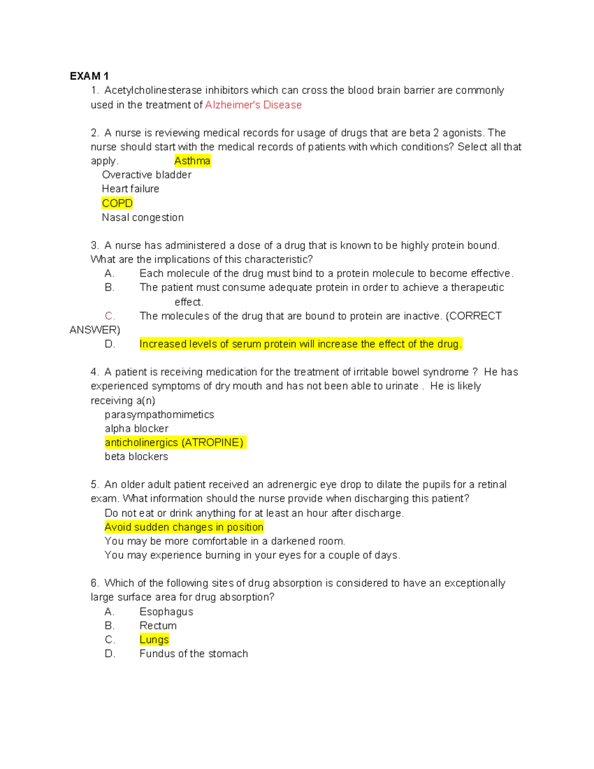 Pharm Exam Review: Key Concepts & Practice Questions for 1, 2, 3 - Studocu