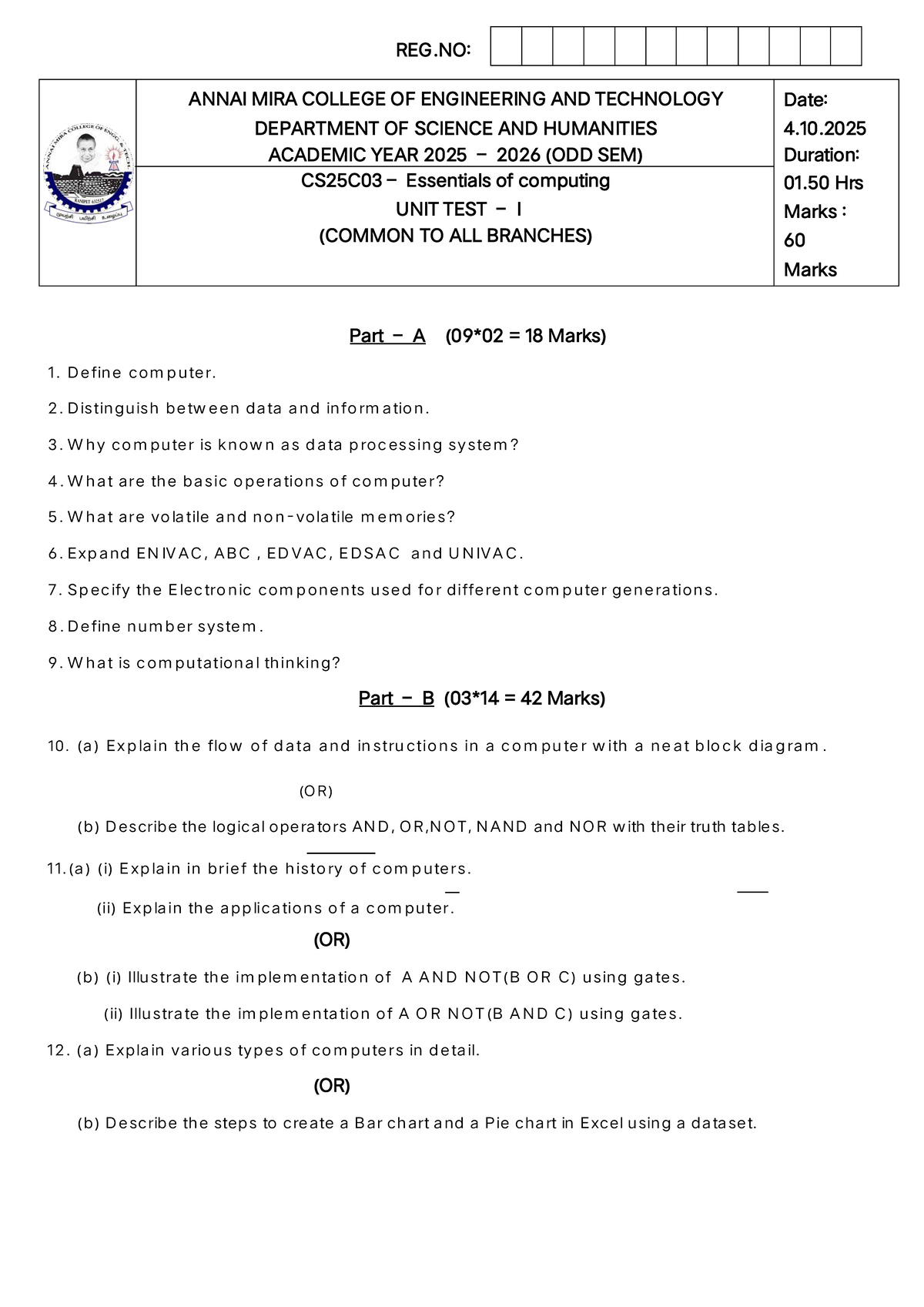UNIT TEST I: Essentials of Computing (BSC 2025-2026) - Studocu