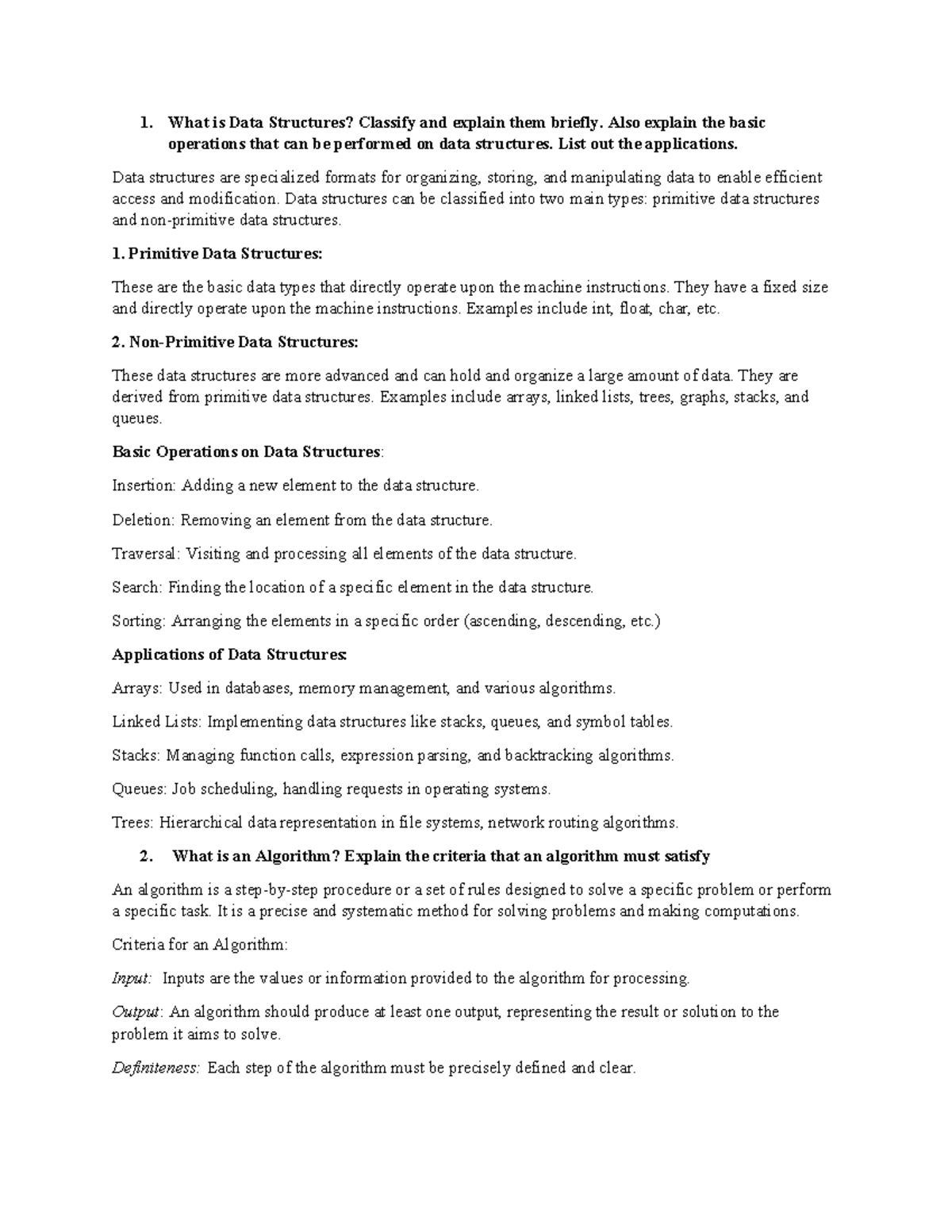 Data structure assignment - What is Data Structures? Classify and ...
