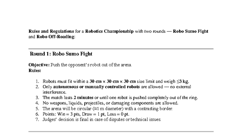 Robotics Championship Rules & Regulations: Rounds 1 & 2 - Studocu