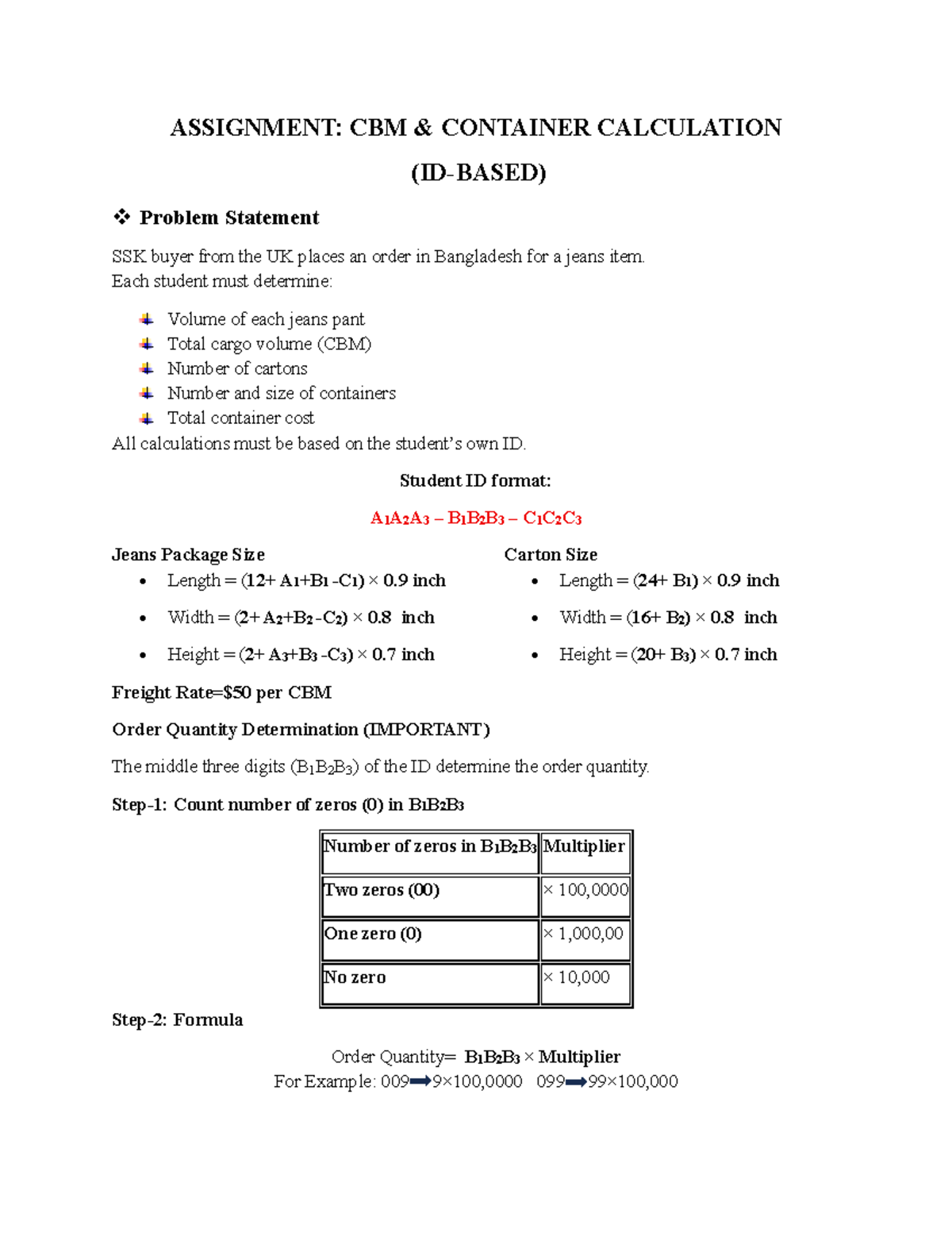 ASSIGNMENT: CBM CONTAINER CALCULATION (ID-Based) - Studocu