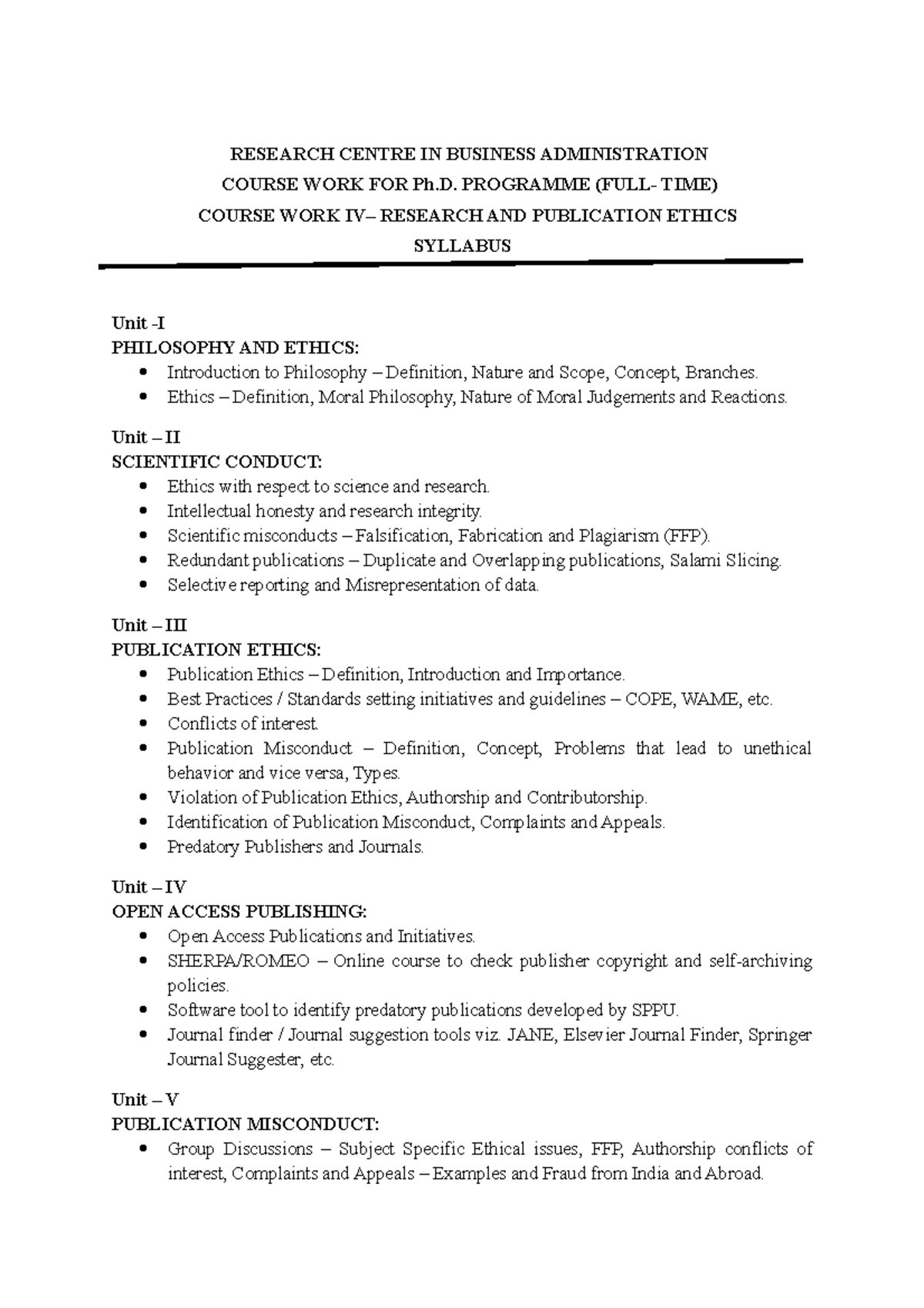 PhD Syllabus: Research and Publication Ethics Overview - Studocu