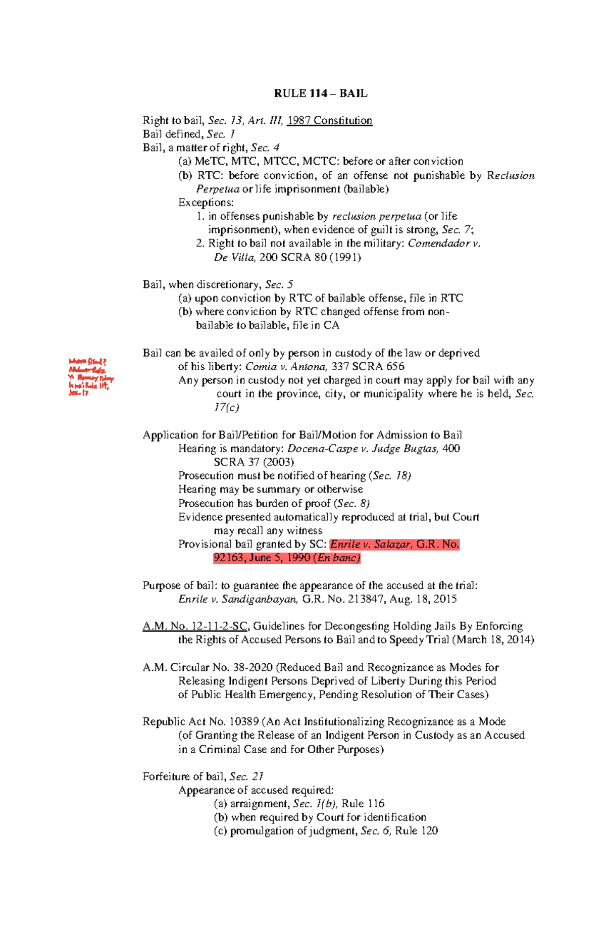 RULE 114 - Bail Rights and Procedures: A Comprehensive Syllabus - Studocu