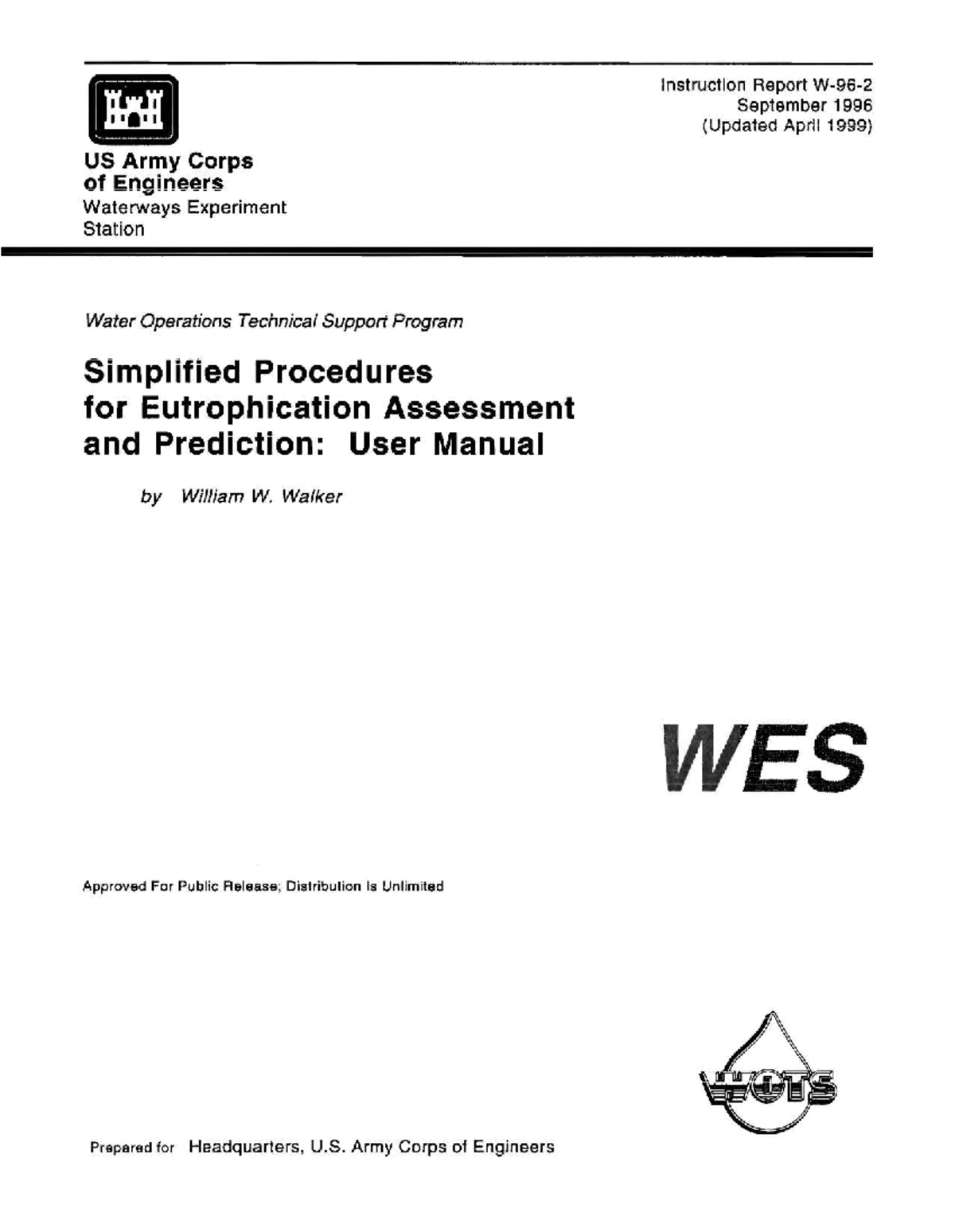 USACE Instruction Report: Eutrophication Assessment Procedures (1996 ...
