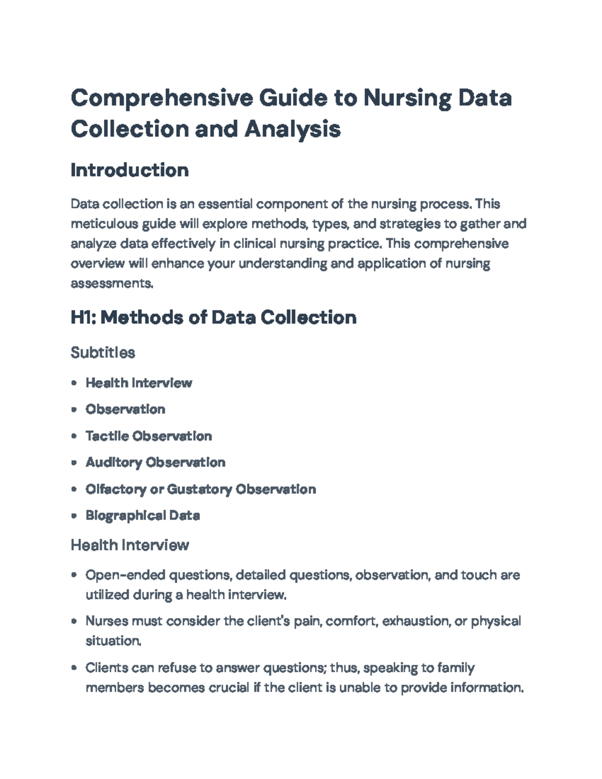 Data Collection and Analysis Guide for Nursing Practice (NUR101 ...