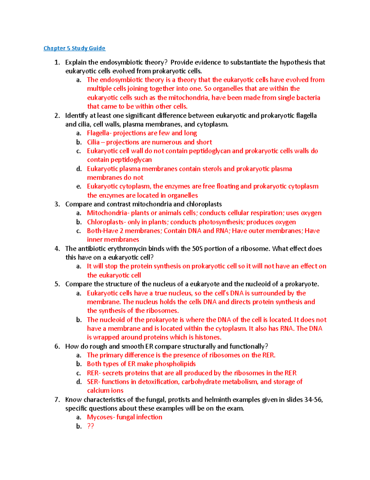 Micro 203 Chapter 5 Study Guide: Eukaryotic vs. Prokaryotic Cells - Studocu
