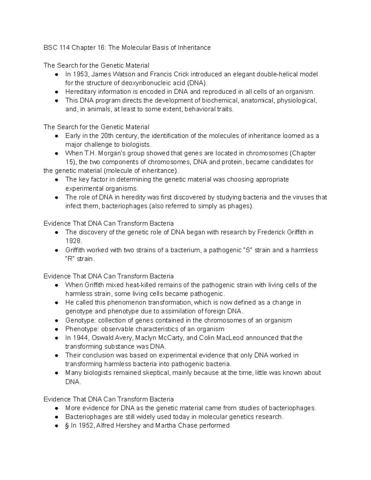 BSC 114 Chapter 16 The Molecular Basis of Inheritance - BSC 114 Chapter ...