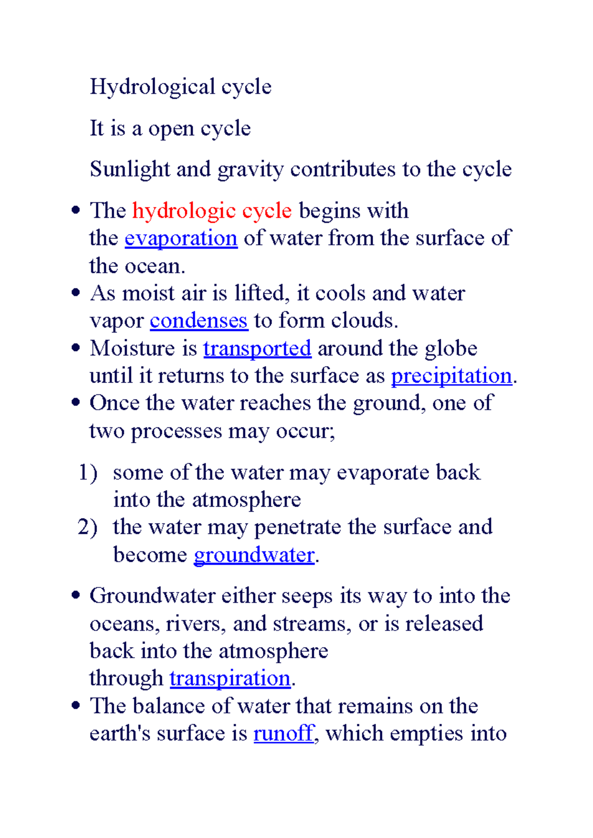 Hydrological Cycle Overview: Processes and Groundwater Types - Studocu