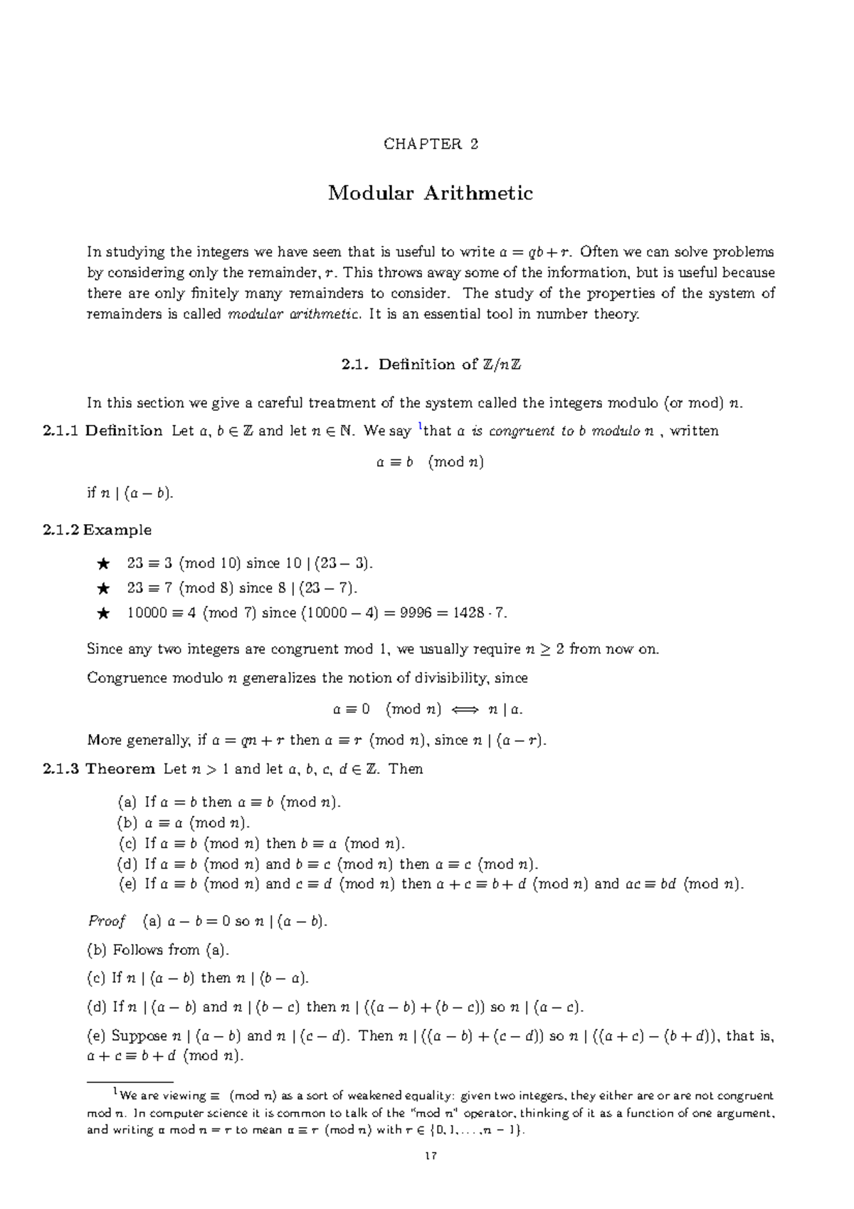 Modular Arithmetic - Chapter 2 Notes (MATH 2301) - Studocu