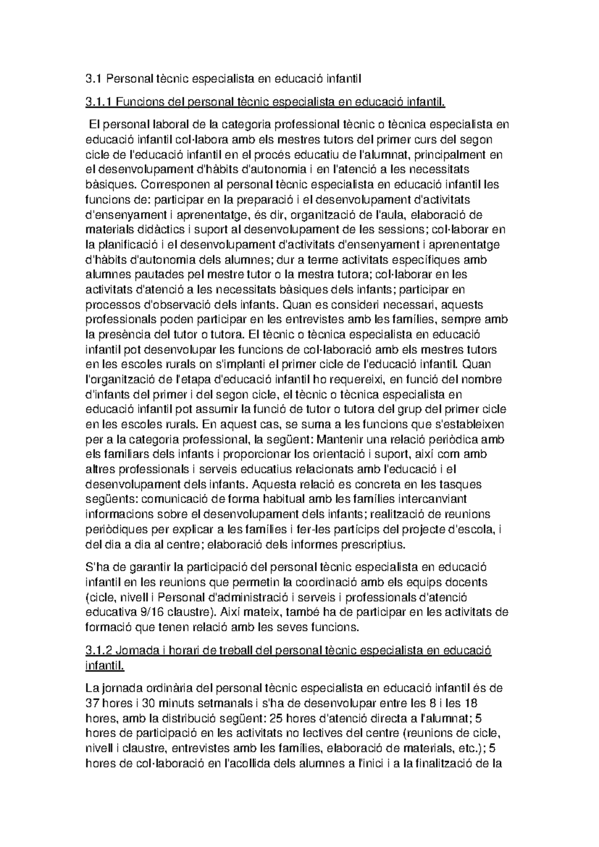 TEEI Funcions - Funcions del Personal Tècnic en Educació Infantil - Studocu