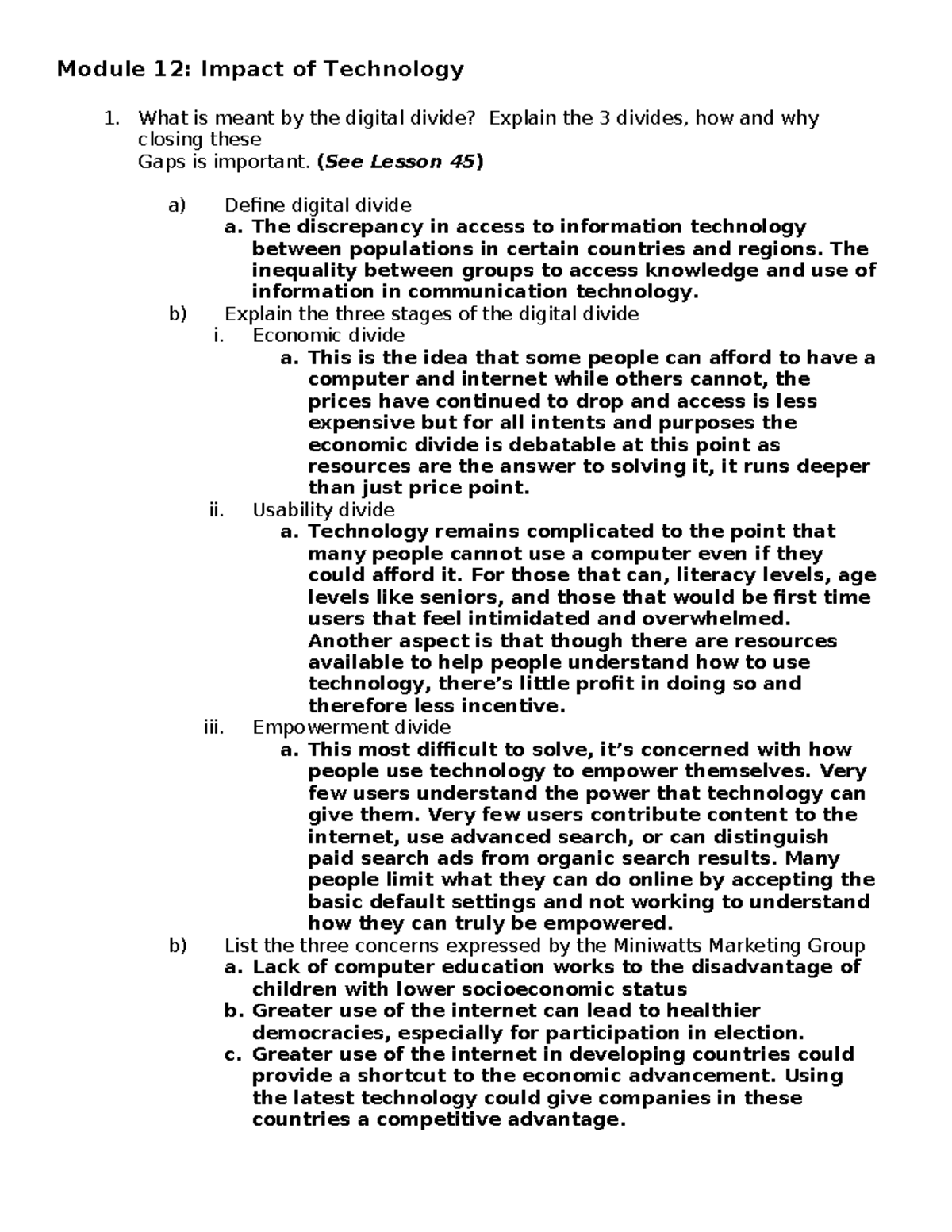 Module 12: The Digital Divide and Technology's Impact on Society - Studocu