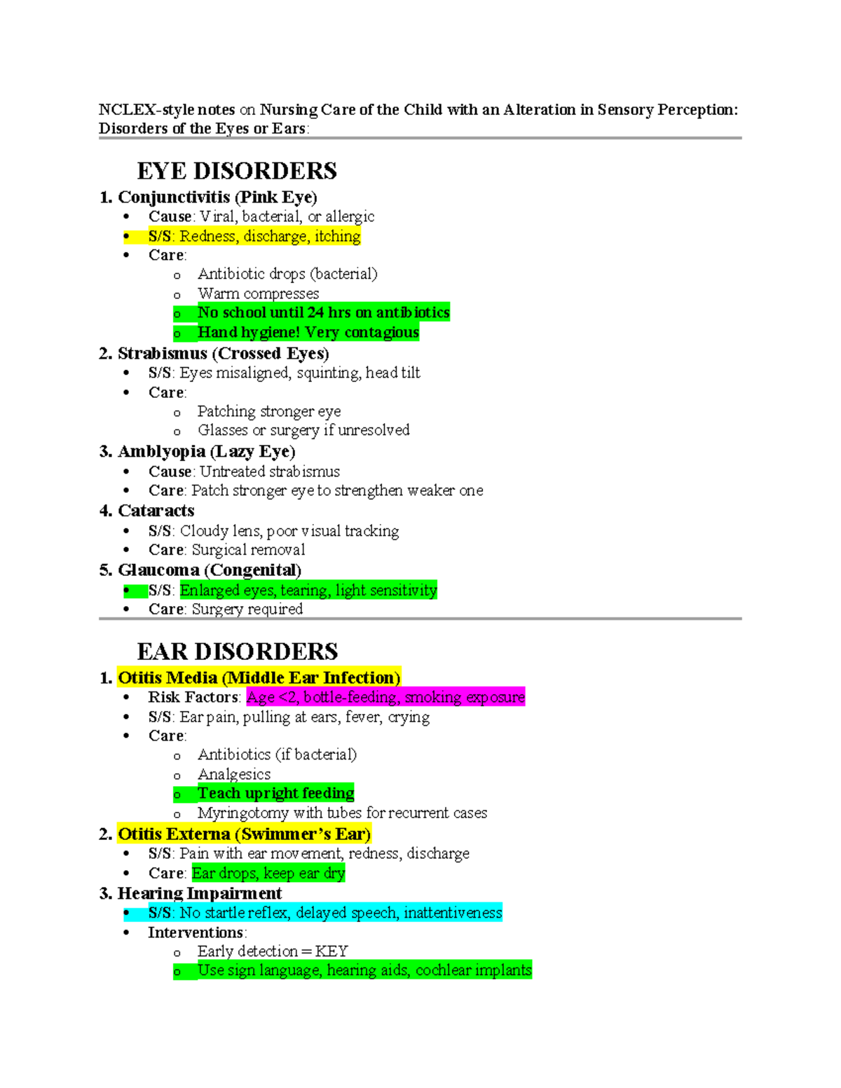Nursing Care Notes: Child Sensory Perception Alterations (EYE & EAR ...