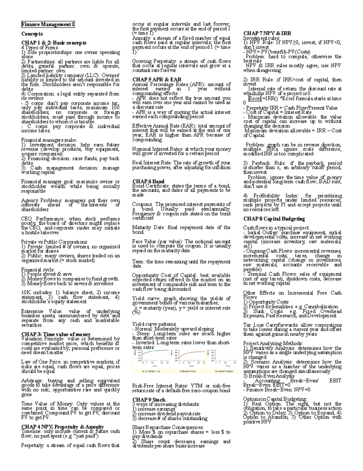 Finance Management I Final Exam Sample Study Guide and Key Concepts ...