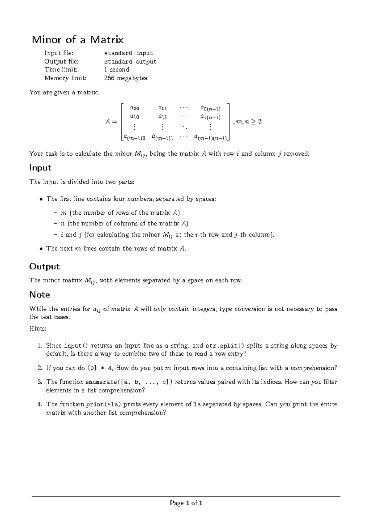 Matrix Minor Calculation: Mij for A (r0 en) - Studocu