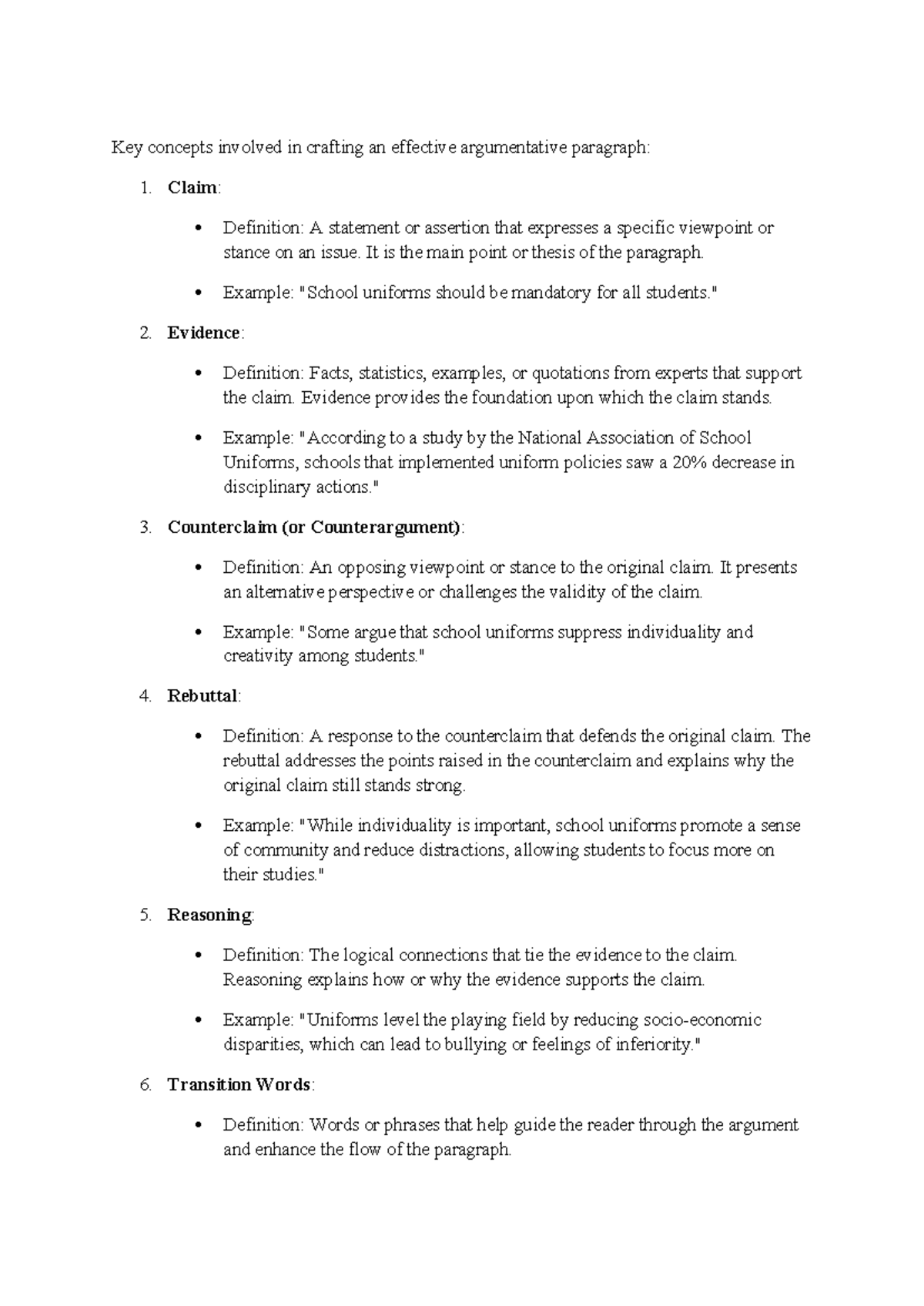 Key Concepts for Crafting an Effective Argumentative Paragraph - Studocu