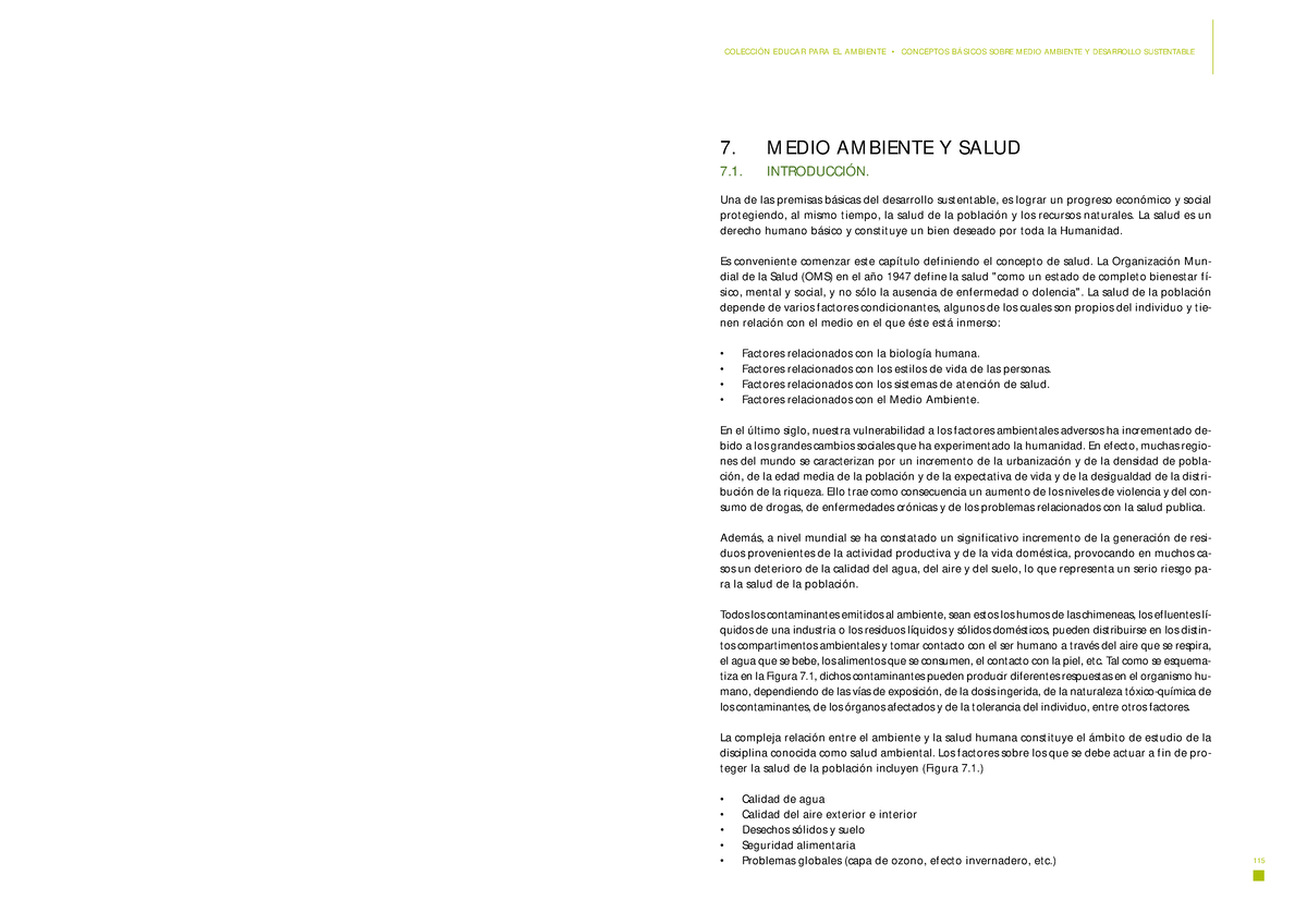 COLECCIÓN EDUCAR PARA EL AMBIENTE: MEDIO AMBIENTE Y SALUD 7.1 - Studocu