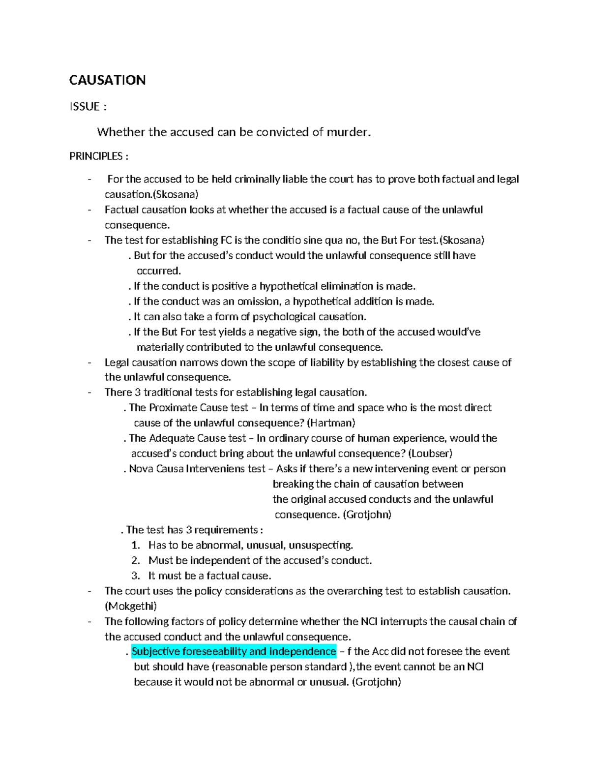 Causation Principles in Criminal Law: Murder Conviction Analysis - Studocu