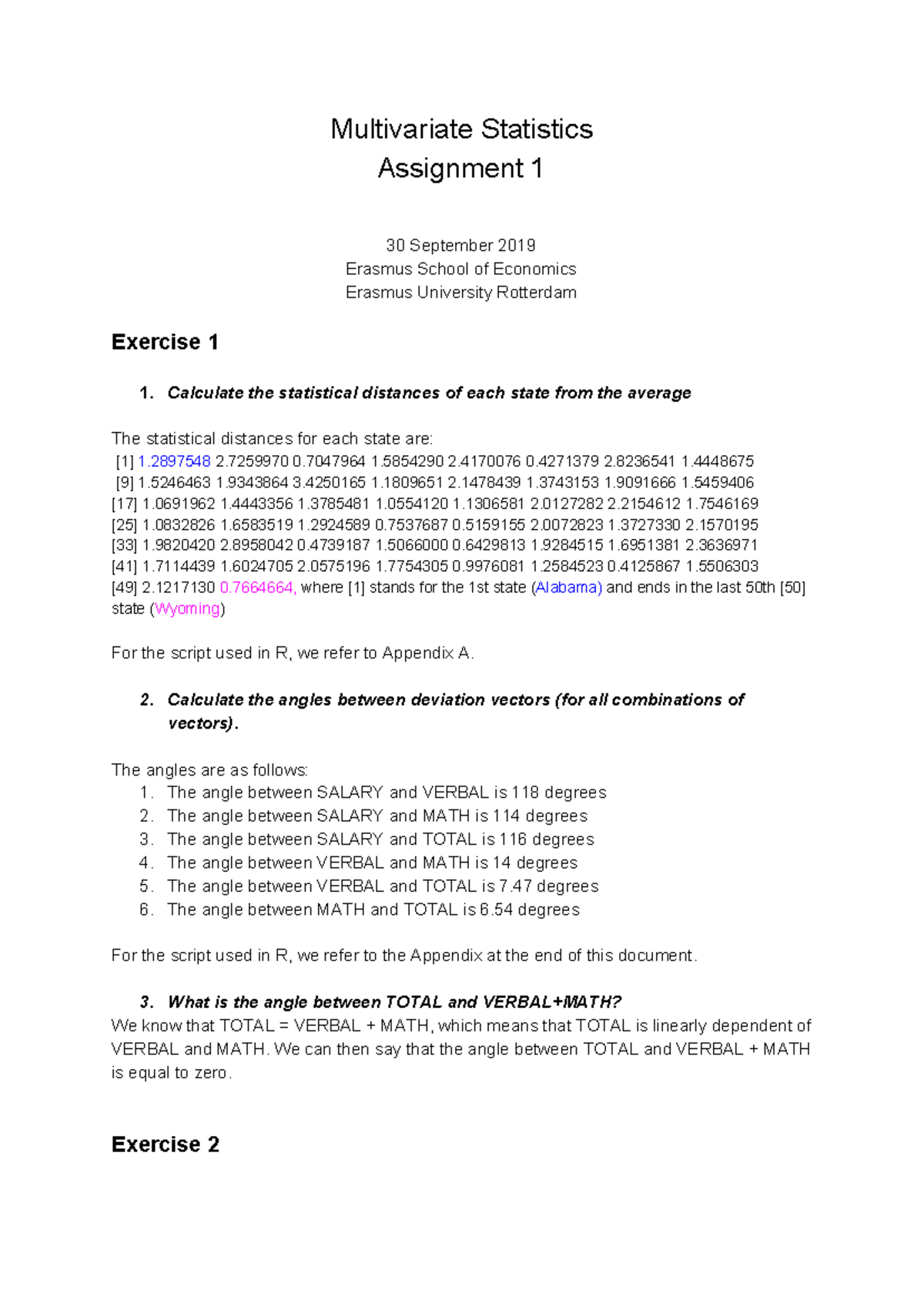 Multivariate Statistics (ESE 2019) Assignment 1 Solutions and Analysis ...