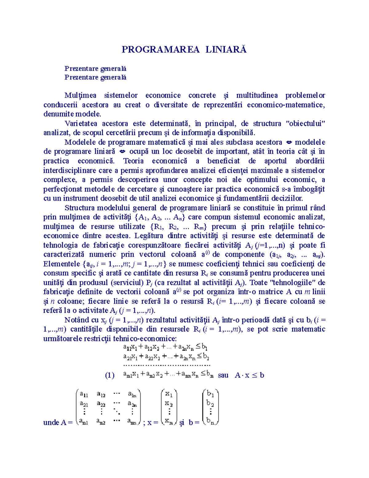 Curs 2 - Note despre Programarea Liniară în Economie - Studocu
