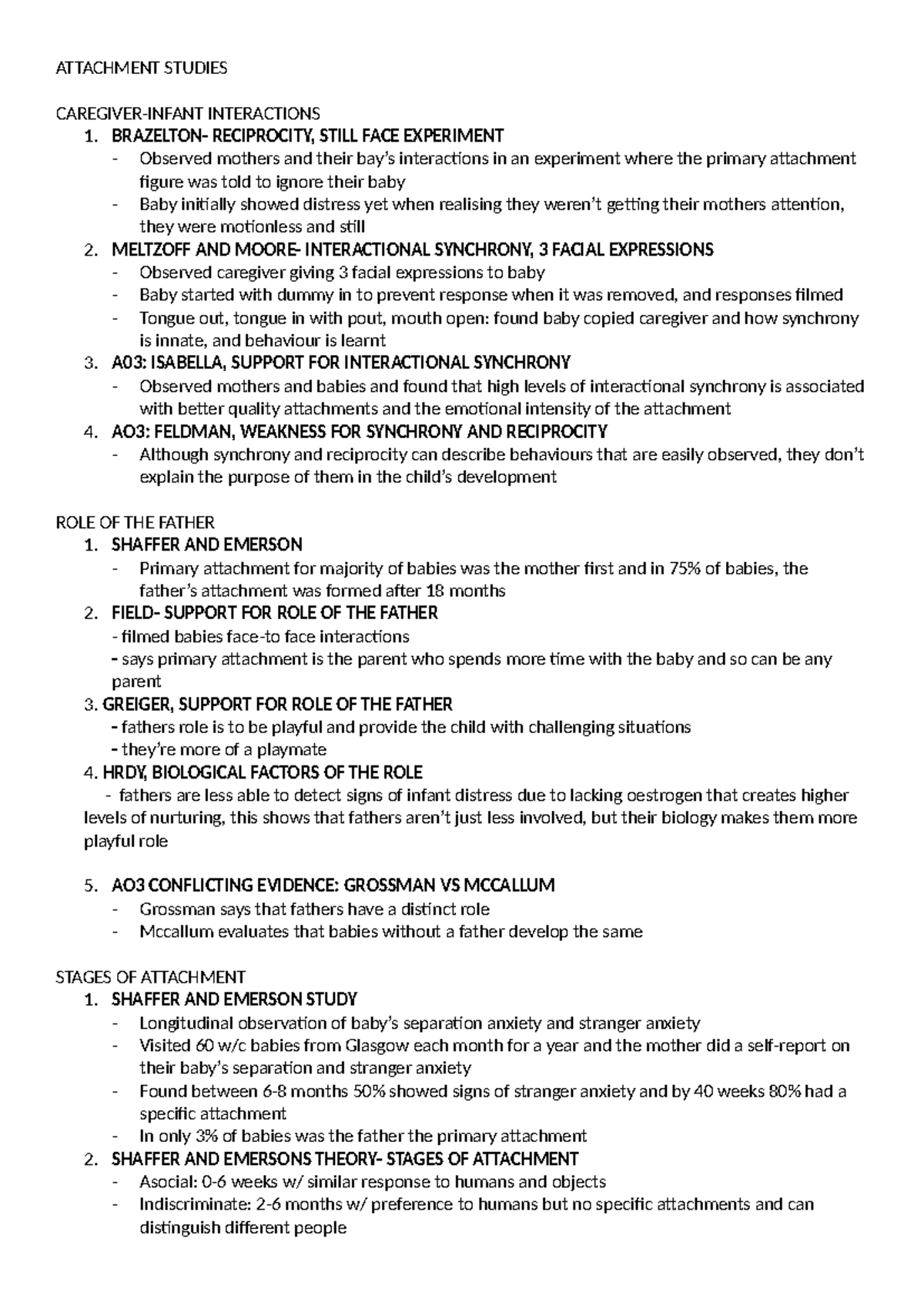Attachment studies: Interactions, role of the father, and stages of ...