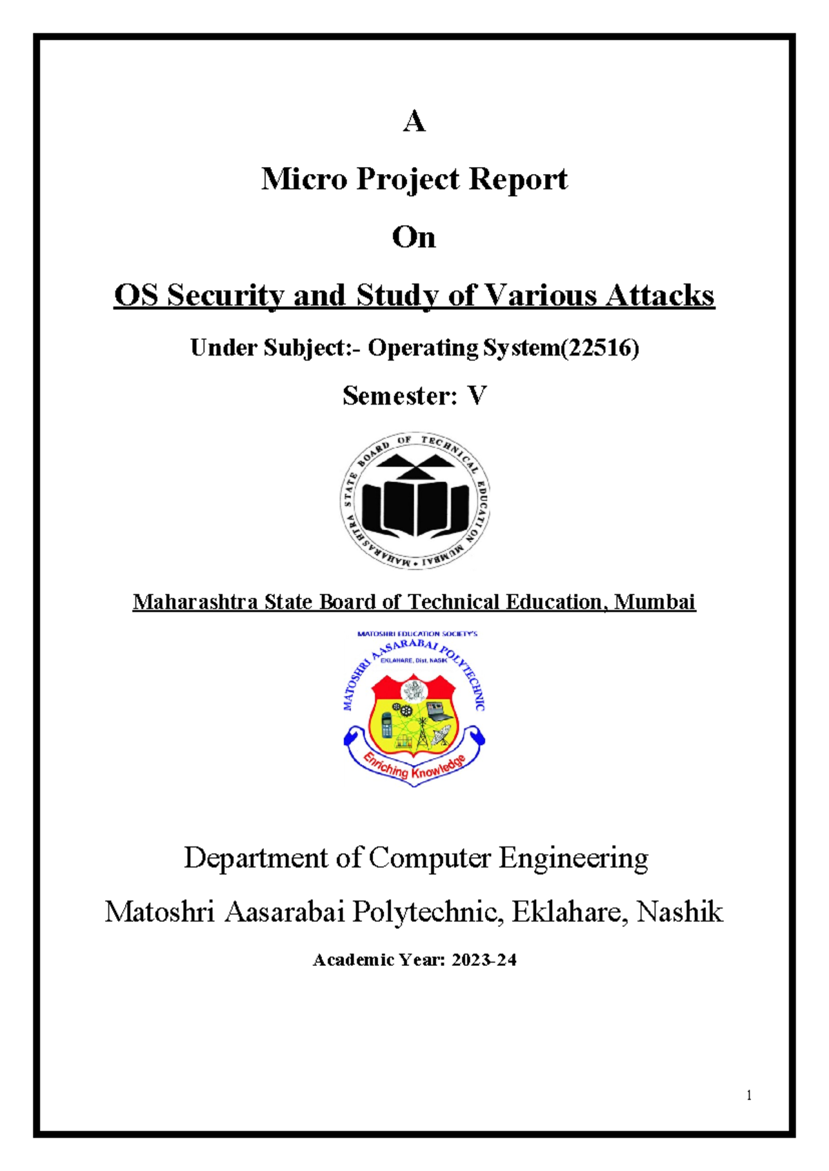Micro Project on OS Security & Attacks Analysis - Course 22516 - Studocu