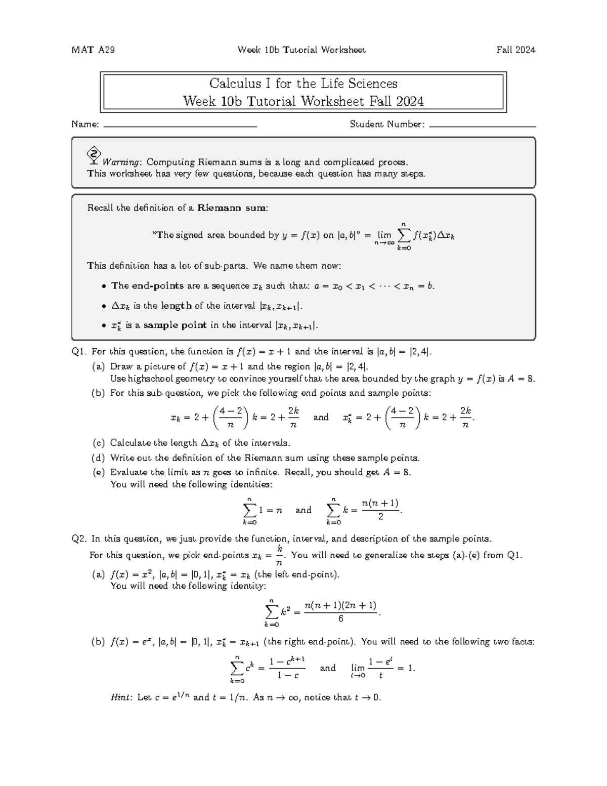 Mat a29 fall 2024 tutorial worksheet 10b - MAT A29 Week 10b Tutorial ...