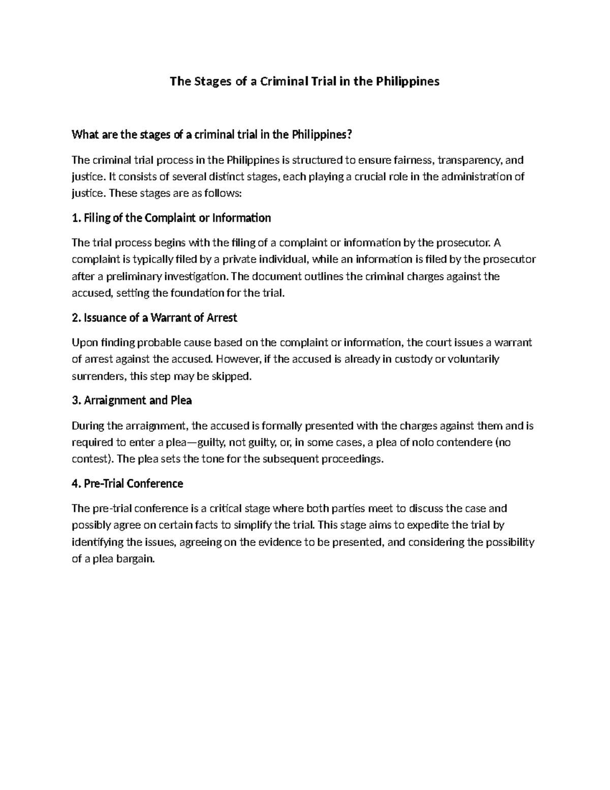 Stages of a Criminal Trial in the Philippines: A Detailed Overview ...